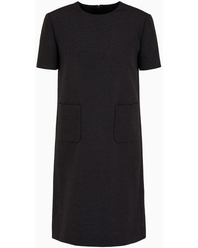 Emporio Armani Short-sleeved Tunic Dress In Technical Faille - Black