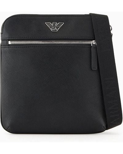 Emporio Armani Regenerated-leather Shoulder Bag With Eagle Pate - Black