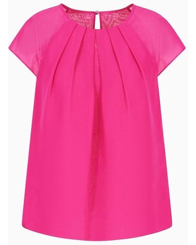 Emporio Armani Pleated Georgette Short-sleeved Blouse - Pink
