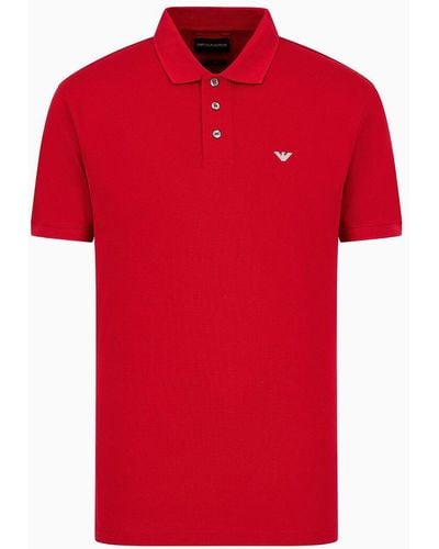 Emporio Armani Mercerised Piqué Polo Shirt With Micro Eagle - Red