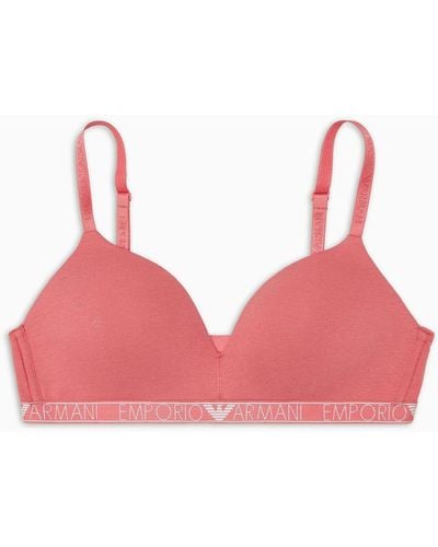 Emporio Armani Asv Logo Padded Triangle Bra In Organic Cotton With Logo Studs - Pink