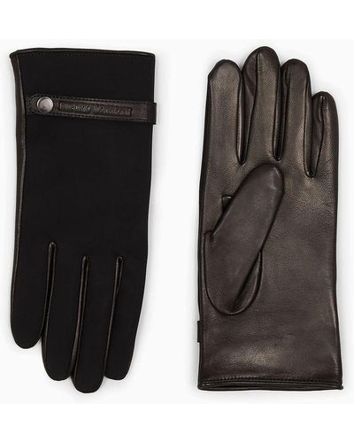 Emporio Armani Nylon And Lambskin Nappa Leather Gloves - Black