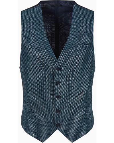 Giorgio Armani Single-breasted Wool-crêpe Waistcoat With Rhinestone Embroidery - Blue