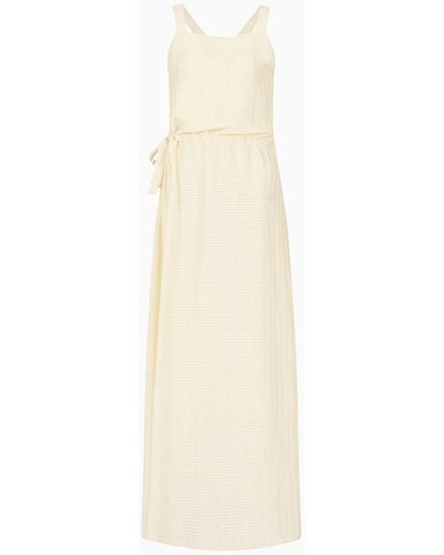 Emporio Armani Drawstring Dress With Crossover Shoulder Straps And All-over Rectangle Motif - White