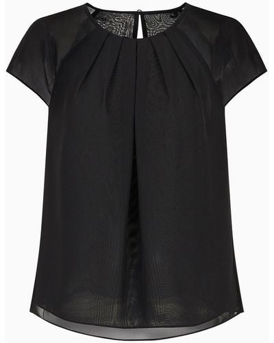 Emporio Armani Pleated Georgette Short-sleeved Blouse - Black