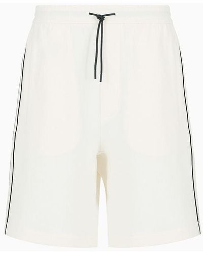 Emporio Armani Double-jersey Drawstring Bermuda Shorts With Logo Tape - White