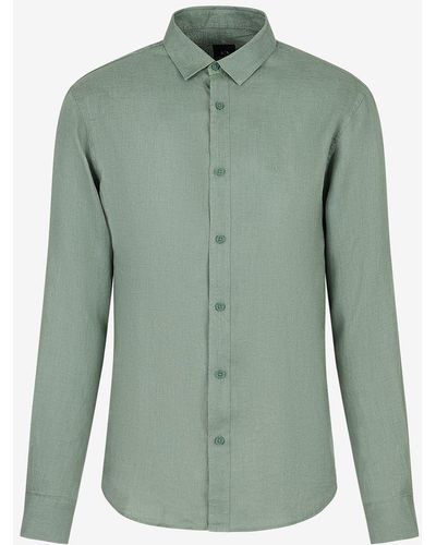 Armani Exchange Regular Fit Linen Shirt - Green