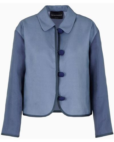 Emporio Armani Single-breasted Jacket In Flowing Matte Fabric With Passementerie Trim - Blue
