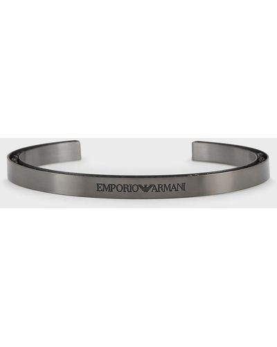 Emporio Armani Gray-tone Stainless Steel Cuff Bracelet - Metallic