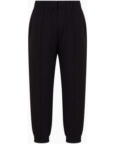 Emporio Armani Double-jersey Trousers With Crease And Stretch Ankle Cuffs - Black
