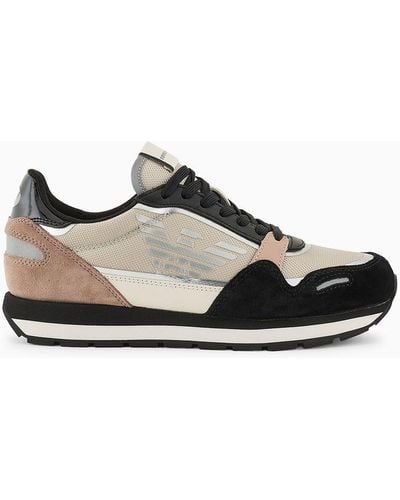 Emporio Armani Suede Sneakers With Reflective And Nylon Details - Multicolor