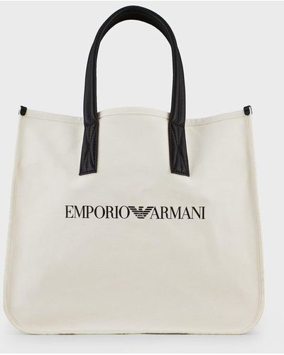 Emporio Armani Bolso shopper de lona con logotipo - Neutro