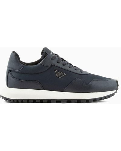 Emporio Armani Armani Sustainability Values Recycled Nylon Trainers With Regenerated Saffiano Details - Grey