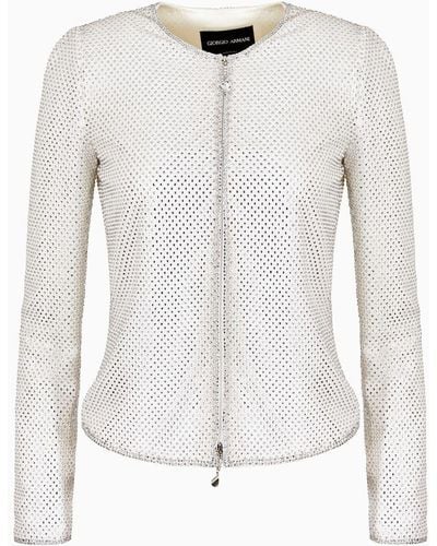 Giorgio Armani Rhinestone-embroidered Zip-up Jacket - White