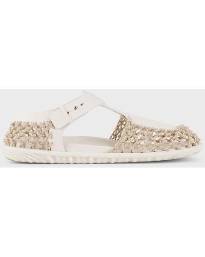 Giorgio Armani Braided Leather And Cotton Sandals - White