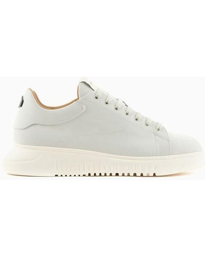 Emporio Armani Nubuck Trainers With Knurled Soles - White