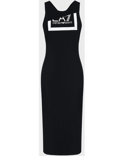 EA7 Casual Sport Stretch-cotton Sleeveless Dress - Black