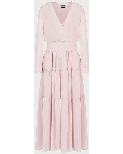 Emporio Armani Long Crépon Dress With Criss-crossed Neckline - Pink