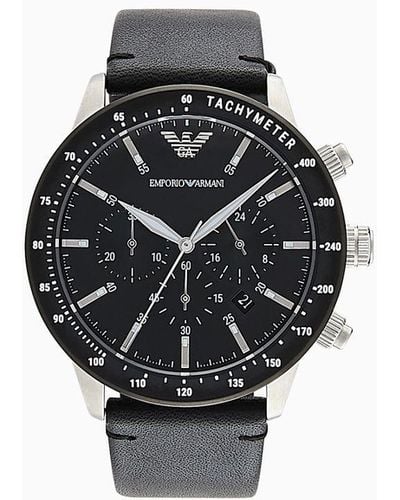 Emporio Armani Chronograph Black Leather Watch