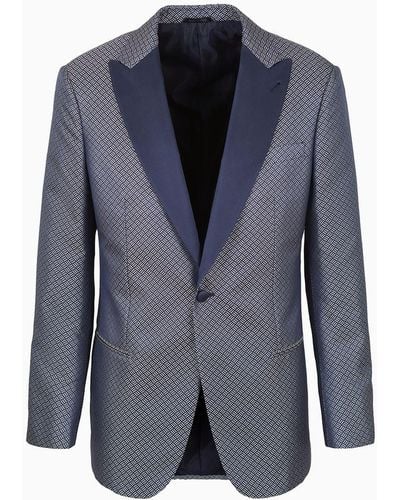 Giorgio Armani Soho Line Single-breasted Tuxedo Jacket In Silk Jacquard - Blue