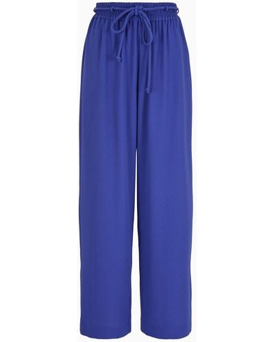 Emporio Armani Pantalones Con Cintura Elástica Y Cinturón Tubular De Crepé Texturizado - Azul