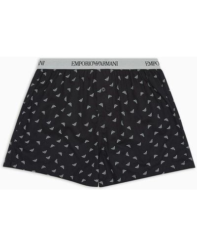Emporio Armani Loungewear Boxers With Jacquard Pattern - Black