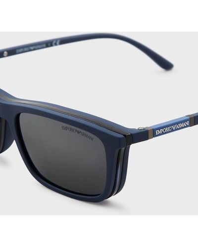 Emporio Armani Square Sunglasses With Clip-on - Blue