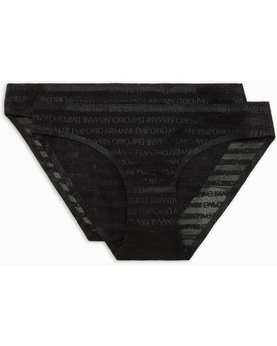 Emporio Armani Two-pack Of Asv Recycled Bonded Mesh Briefs With All-over Lettering - Black