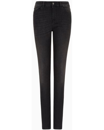 Emporio Armani J18 High-waisted Skinny-fit Stonewashed Comfort-denim Jeans - Black