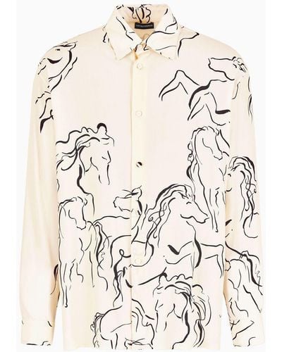Emporio Armani Hemd Aus Marokkanischem Viskose-krepp Mit Durchgängigem Pferde-print - Weiß