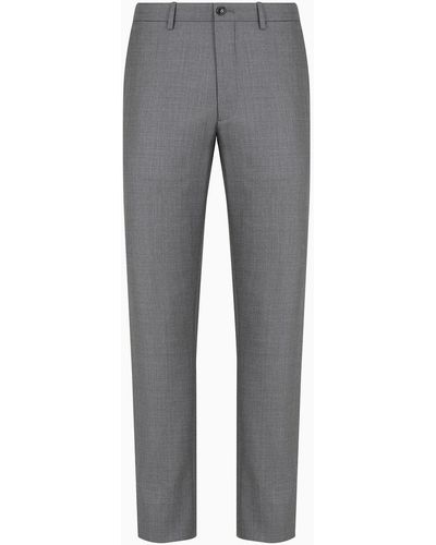 Giorgio Armani Flat-front Pants In Wool And Cashmere Gabardine - Gray