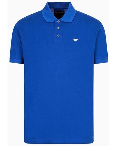 Emporio Armani Poloshirt Aus Merzerisiertem Pikee Mit Mikro-adler - Blau