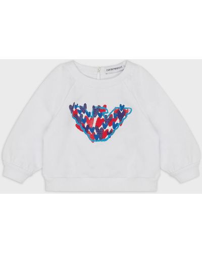 Emporio Armani Cotton-blend Sweatshirt With Oversized Eagle And Sequins - White