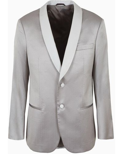 Giorgio Armani Soho Line Single-breasted Tuxedo Jacket In Silk Jacquard - Gray