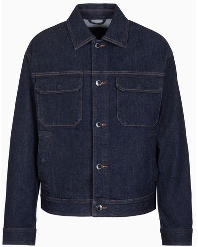 Emporio Armani Chaqueta En Denim Lavado Aclarado - Azul