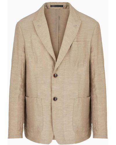 Giorgio Armani Viscose And Linen Canvas Single-breasted Jacket - Natural