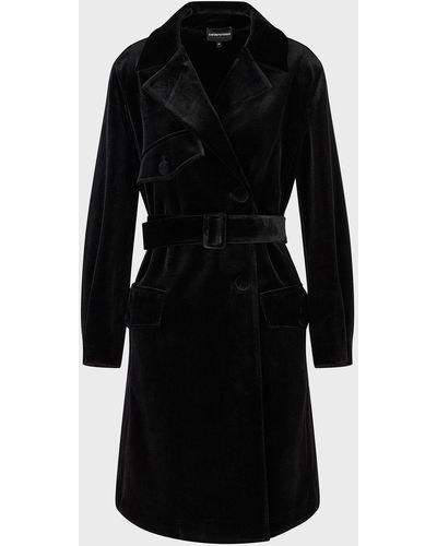 Emporio Armani Belted Bonded Chenille Trench Coat - Black