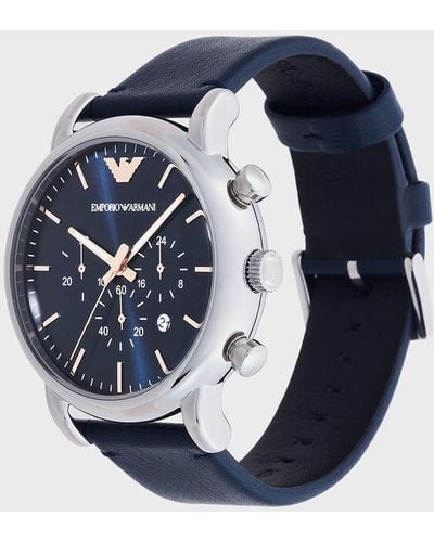Emporio Armani Chronograph Blue Leather Watch