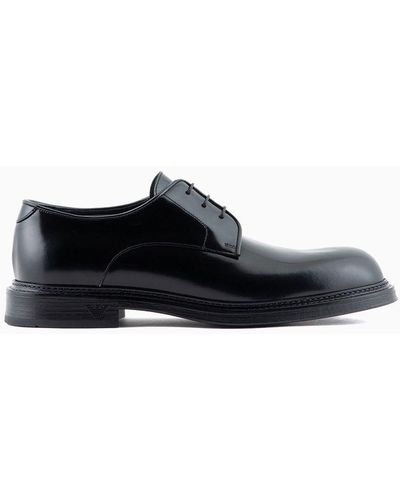 Emporio Armani Derby Shoes In Buffed Leather - Black