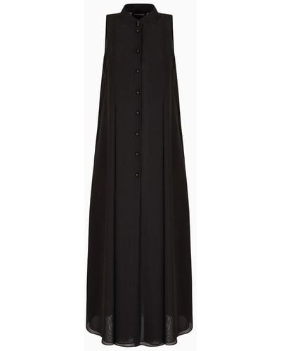 Emporio Armani Long Dress In Georgette With Guru Collar And Flared Lines - Black