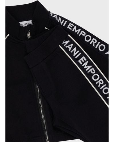 Emporio Armani Double-jersey Full-zip Tracksuit With Logo Tape - Black
