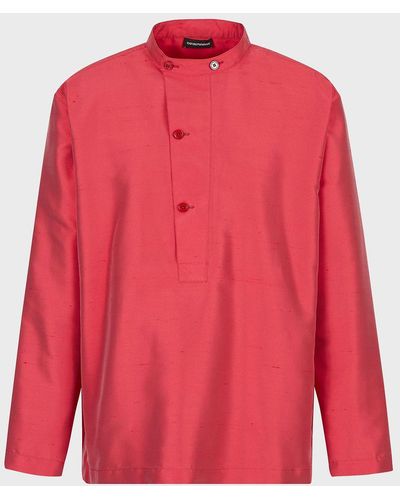 Emporio Armani Hemd Mit darinkragen Mit Kleinem Verschluss Aus Funktionalem Shantung - Rot