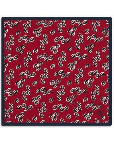 Giorgio Armani Asv Printed Silk Pocket Square - Red