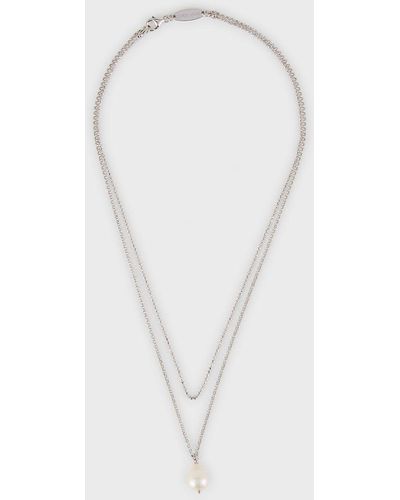 Giorgio Armani Long Silver Necklace With Pendant - White
