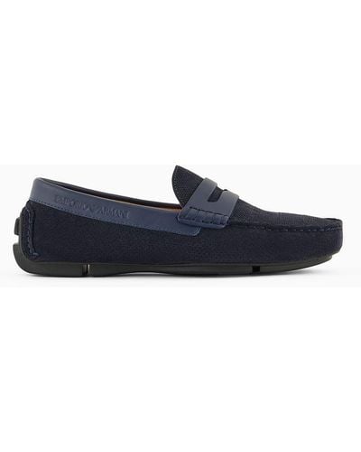 Emporio Armani Micro-perforated Suede Driving Loafers - Blue