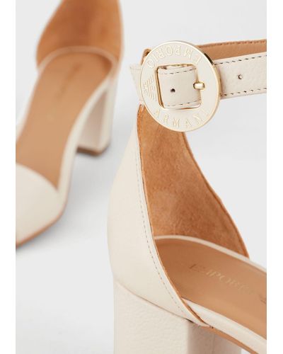 Emporio Armani Leather Sandals With Heel And Logo Medallion - White