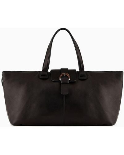 Giorgio Armani Nappa Leather Duffel Bag With Bamboo Detail - Black