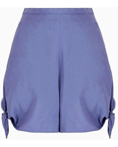Emporio Armani Shorts With Bows In A Flowing, Washed Matte Fabric - Blue