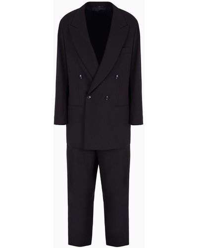 Giorgio Armani Double-breasted Suit In Virgin Wool Crêpe - Black