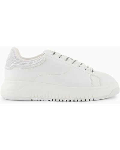 Emporio Armani Sneaker Aus Leder Mit Gummierter Rückseite - Weiß